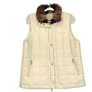 Lauren Ralph Lauren Faux Fur Collar Quilted Vest size Large Ivory